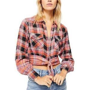 Free People We The Free Womens Shirt First Bloom Plaid Multicolor Size Small